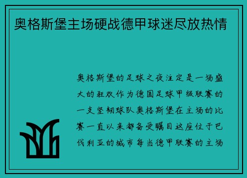 奥格斯堡主场硬战德甲球迷尽放热情